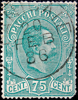 Италия 1884 год . Король Умберто I , пакетная . 75 с . Каталог 15 фунтов . (3)